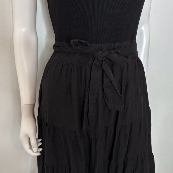 Paige Samosa Ribbed Knit Mixed Media Tiered A-Line Midi Dress in Black Size S - Picture 7 of 15